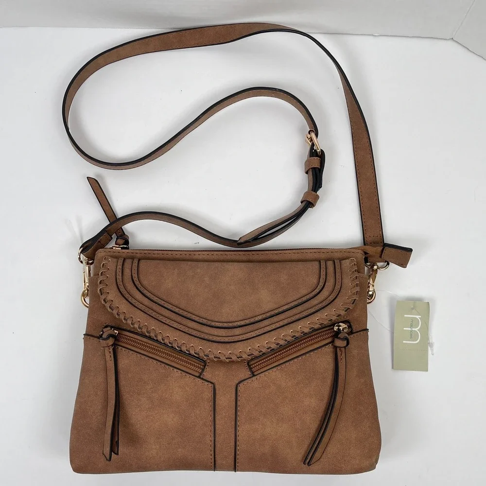 Maurices Crossbody Bag Womens Brown Boho Whipstitch Tassel Faux Suede Purse